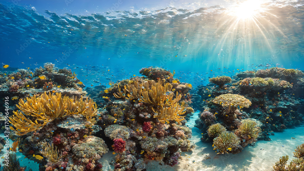 Fototapeta premium Vibrant Coral Reef Under Sunlight