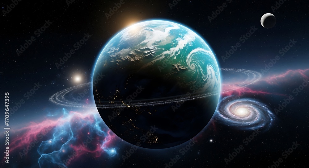 Obraz premium Cosmic Earth and Nebulae.