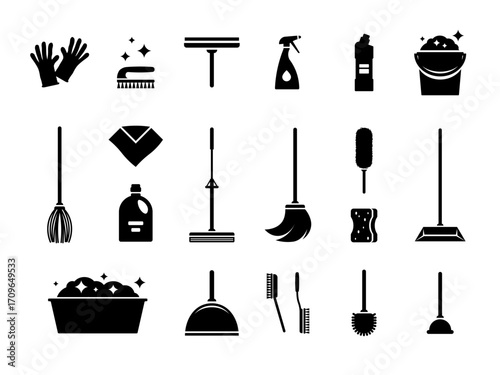 Cleaning tools collection. Vector illustration.