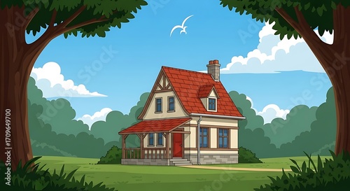 Charming Country Cottage in a Lush Green Setting.