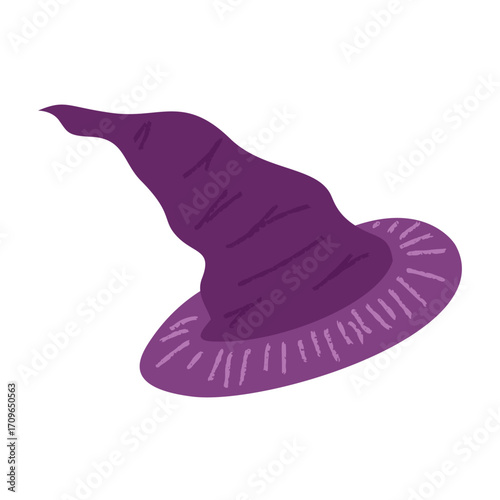 Wizard hat purple with crayon texture isolated. Hat for autumn halloween design.