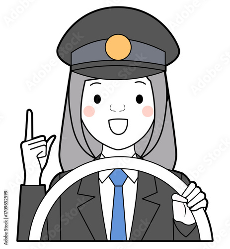 人差し指を上げて運転する女性