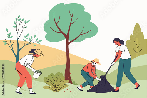 Group of people working together for environmental conservation