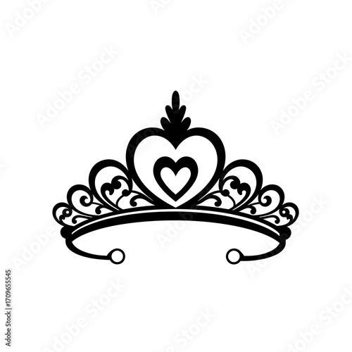 Elegant heart tiara silhouette symbol of royalty beauty and celebration