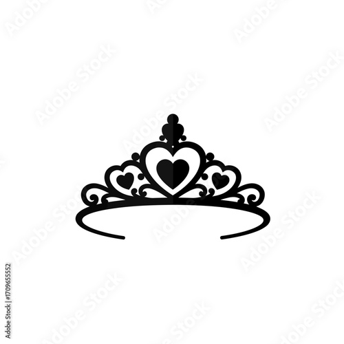 Elegant black heart tiara crown symbol for royalty beauty and fairytale princess themes