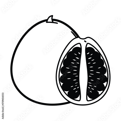Pomelo is a large citrus fruit with a thick rind, a sweet-tart flavor, juicy segments, and a high vitamin C content. It is tropical, refreshing, and often eaten fresh or in salads.