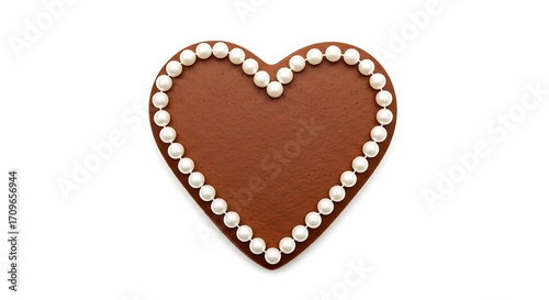 Heart-shaped gingerbread cookie decorated with pearls.