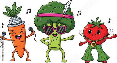 Cartoon vegetables singing and dancing together with musical notes (1)