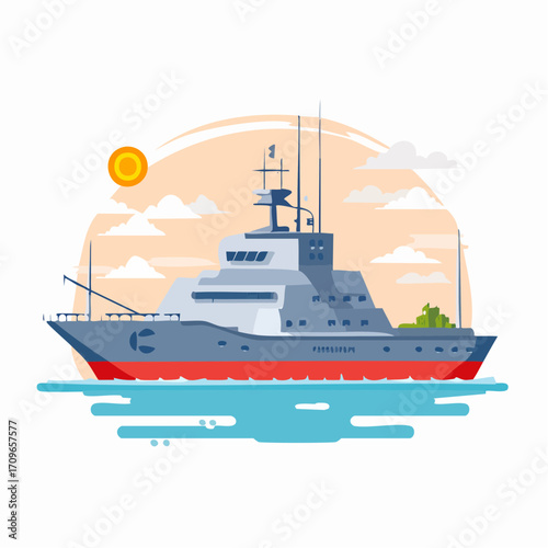 Stylized Illustration of a Modern Luxury Yacht on the Ocean