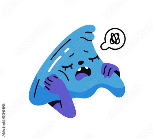 Asleep emoji with bored facial expression. Emoticon with messy thoughts in bubble sleeps from boredom. Napping character with indifferent emotion on face. Flat isolated vector illustration on white
