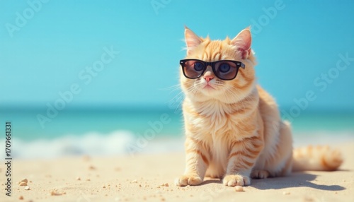 Cool Beach Cat in Sunglasses