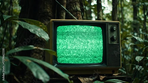 Retro Tube Television 70s Style | Green Screen in African Jungle Trees
