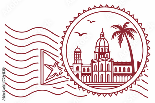 Havana, Cuba round stamp postmark with silhouette design