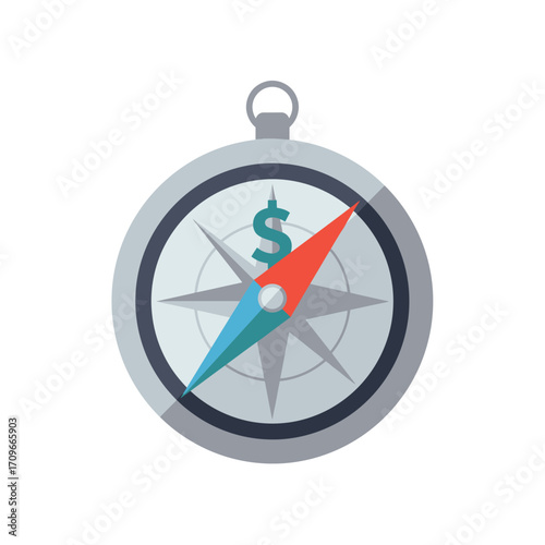 This illustrative compass with a prominent dollar sign indicates a clear path towards financial success, guiding users to make profitable business decisions and achieve wealth.