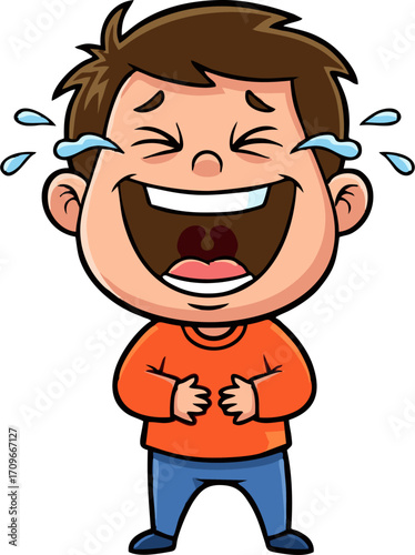 Cartoon Boy Tears of Joy Hilarious Laughter Expression