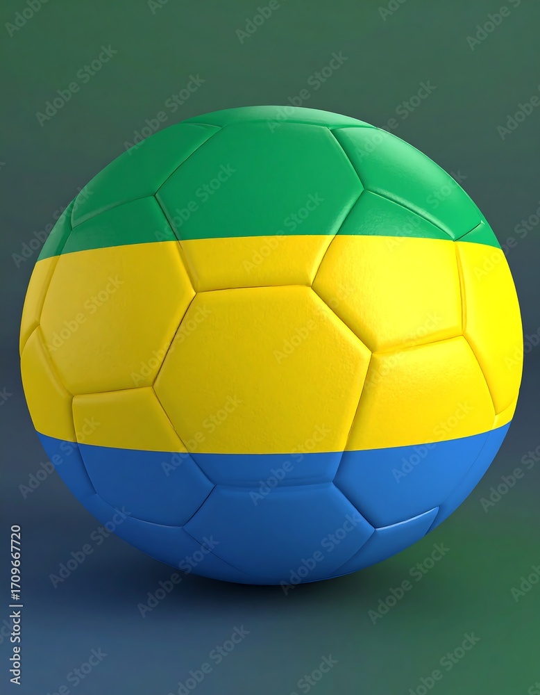 Fototapeta premium Gabon flag soccer ball, green background