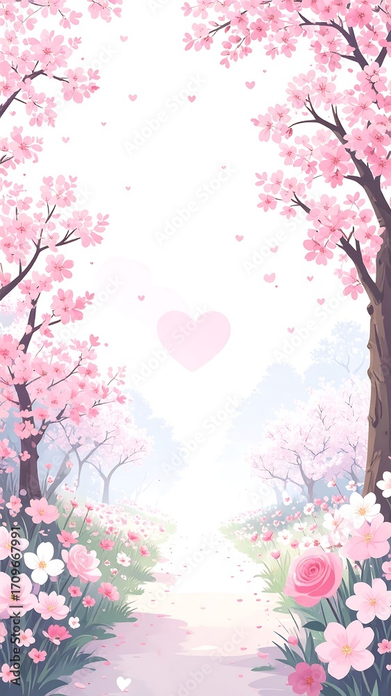 Fototapeta premium Pastel pink cherry blossom path