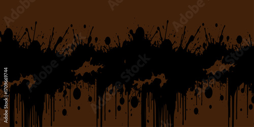 Abstract vector illustration of a beautiful grunge sunset sky with trees silhouetted against an orange and red horizon. dirty, frame