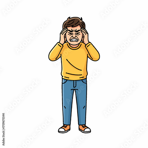 Man with Headache Holding Head in Pain Expression