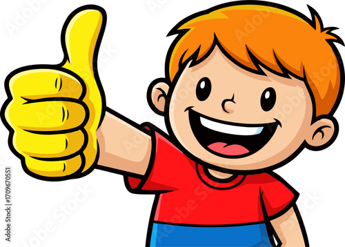 Cartoon Boy with Orange Hair Giving a Yellow Thumbs Up Gesture
