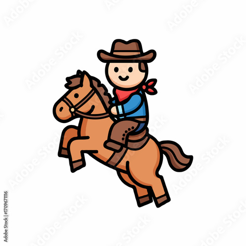 Cowboy Riding Horse Vector Illustration