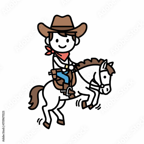 Cowboy Riding Horse Vector Illustration
