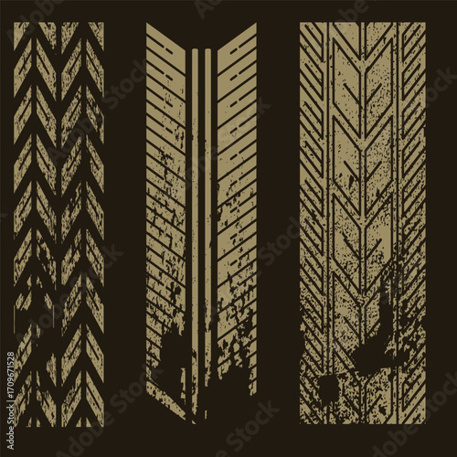 Set of Three Grunge Tire Marks and Tracks Collection