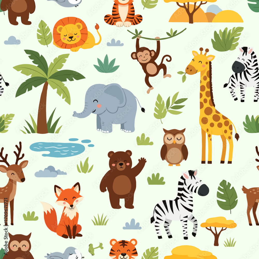 Naklejka premium seamless pattern with wild animals