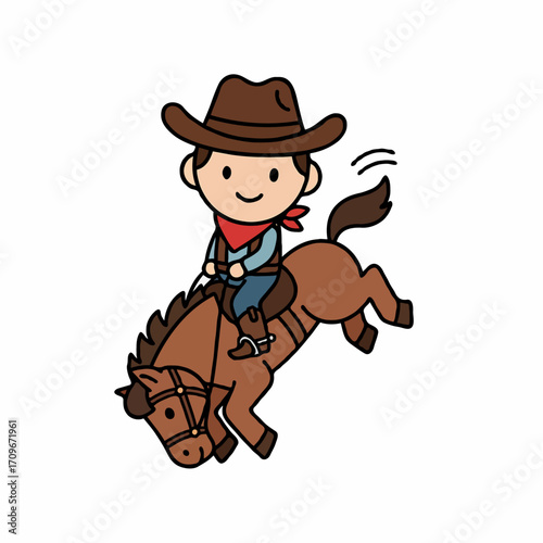 Cowboy Riding Horse Vector Illustration