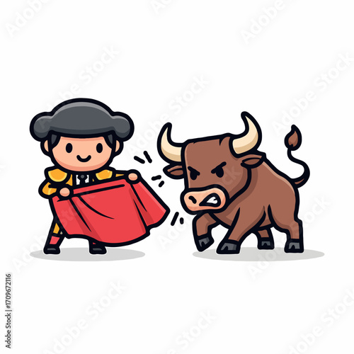 Matador Facing a Bull Vector Illustration