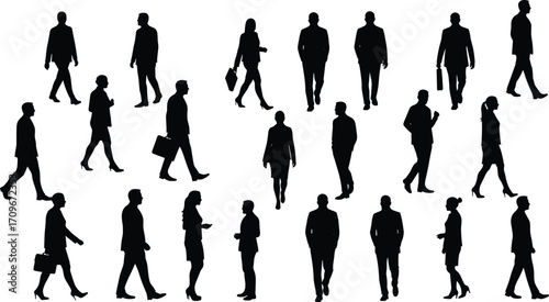 Business silhouettes, corporate people walking, professional teamwork, office workers, business commute, diversity in workplace, leadership concept, modern career, success, collaboration