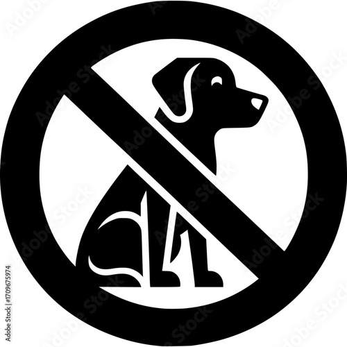 No Dogs Allowed: A bold prohibition sign featuring a simple silhouette of a dog crossed out, clearly communicating the rule.  