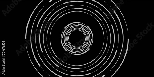 Set of speed lines in circle form. Radial speed Lines in Circle Form for comic books. Technology round Logo. Black thick halftone dotted speed lines.