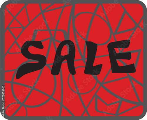 Bold sale sign with vibrant red background and dynamic gray lines to attract shoppers during a seasonal promotion