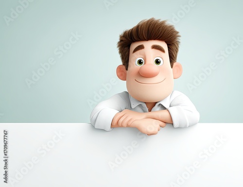 Cartoon man leaning on a white board