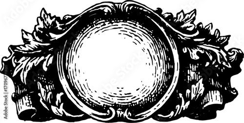 Vintage engraving featuring an ornate decorative frame. This classic line drawing is presented as a vector illustration set.