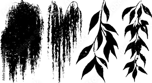 Vector illustration of leaf branches in black silhouette style. Decorative graphic design featuring natural elements, perfect for a set.