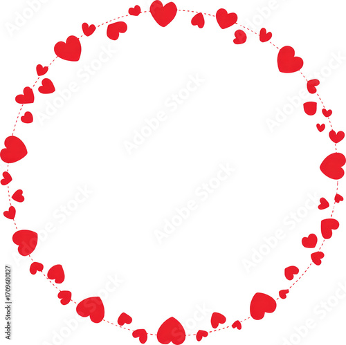 Hearts wreath: red vector hearts arranged in a circle on black background
