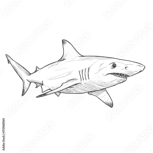 Realistic Pencil Sketch of a Shark Swimming in the Ocean
