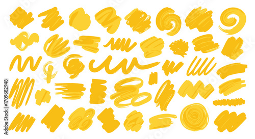 A vibrant collection of hand drawn yellow brush strokes and scribbles.