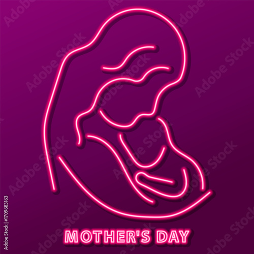 mother's day neon sign, modern glowing banner design, colorful modern design trends. Vector illustration.