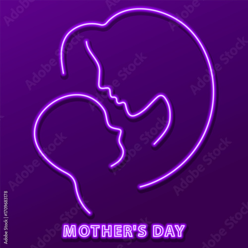 mother's day neon sign, modern glowing banner design, colorful modern design trends. Vector illustration.