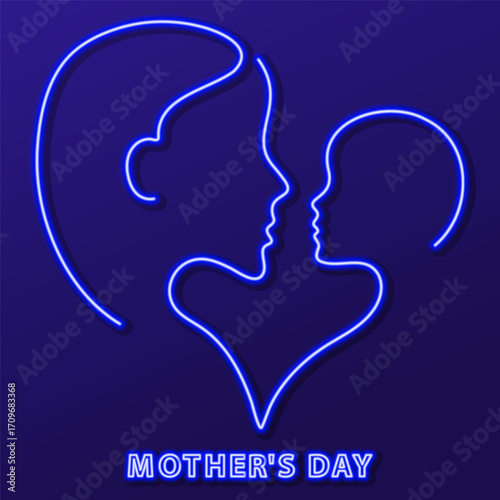 mother's day neon sign, modern glowing banner design, colorful modern design trends. Vector illustration.