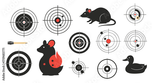A collection of targets for shooting practice including animal shapes and traditional bullseyes for accuracy development.