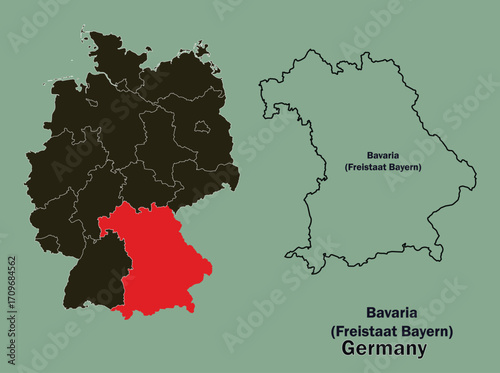 Map of Germany, Map of Germany states Vector Illustration. Map of  Bavaria (Freistaat Bayern).
