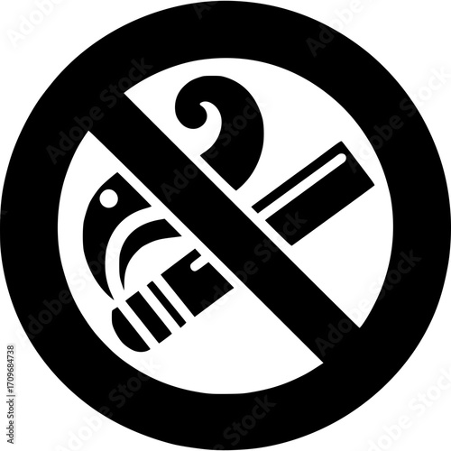 No Smoking Sign: A bold, black and white graphic symbol, a universal visual cue for a smoke-free environment, representing prohibition and health regulations