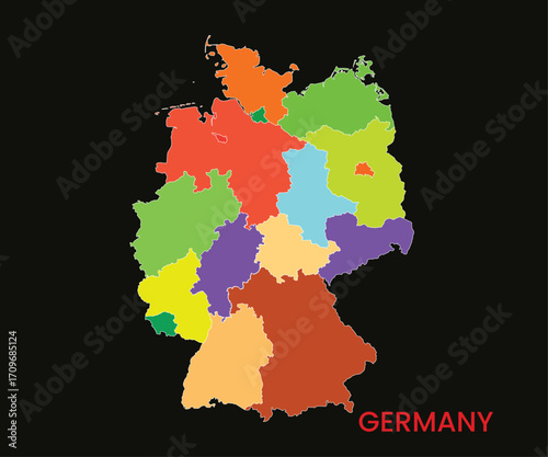Map of Germany, Map of Germany states Vector Illustration. Map of  Bavaria (Freistaat Bayern).
