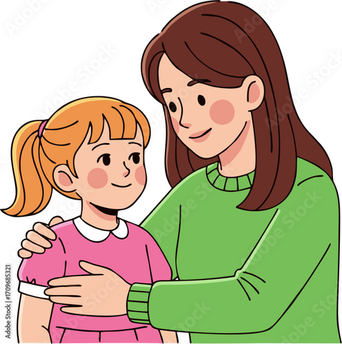 Loving Mother Comforting Daughter with Gentle Embrace and Smiling Faces
