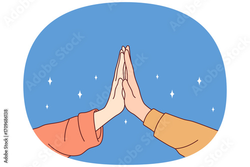 Hands of two men join demonstrate warm relationships and presence of care and support. Warm relationships between people due to empathy and close connection or willingness to help.
