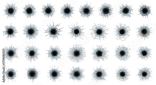 Collection of various bullet hole effects on a white background